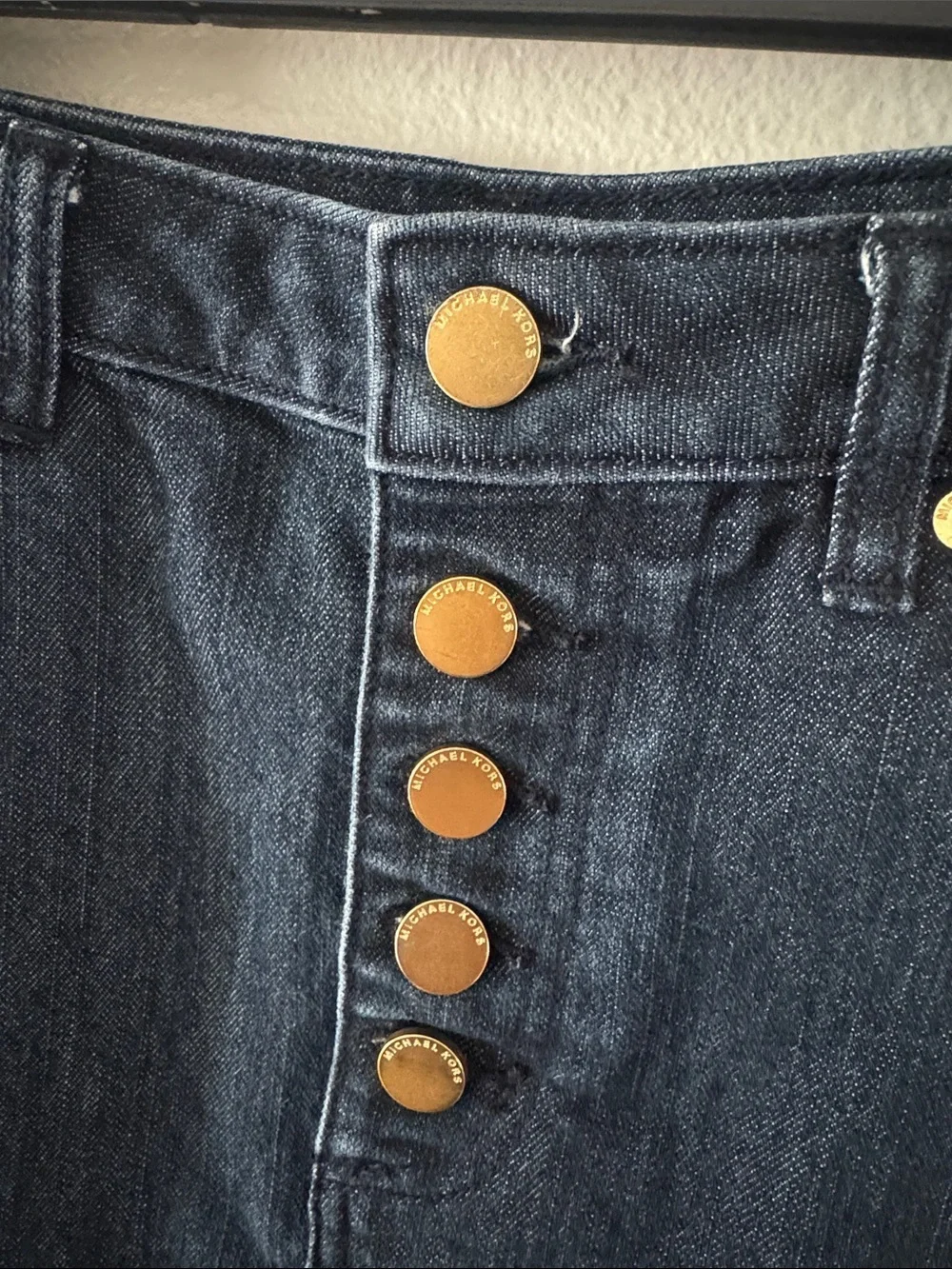 Michael Kors Dark Blue Denim Mini Skirt with Gold Buttons